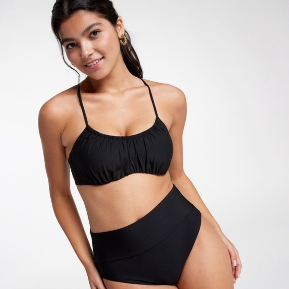 CALIA Carrie Underwood Black Scrunched Tie Back Bikini Top ‎ Bottoms Set Small
